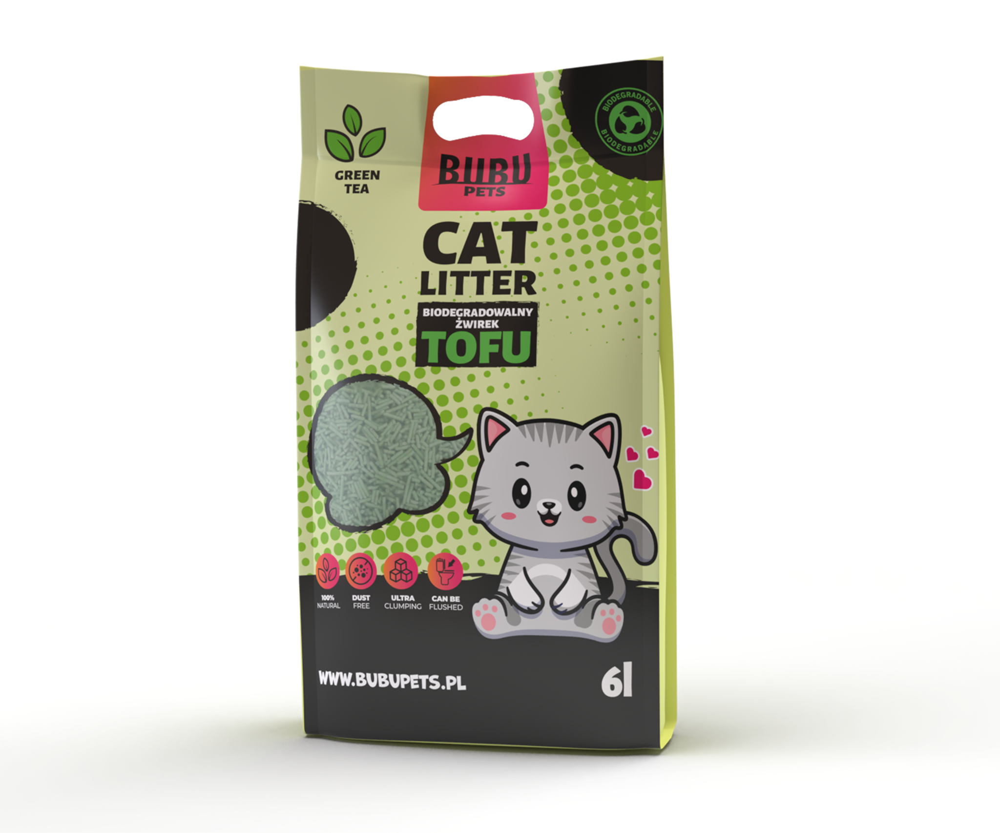 BUBU PETS Żwirek dla kotów Tofu biodegradowalny 2,5kg -6L zielona herbata-1