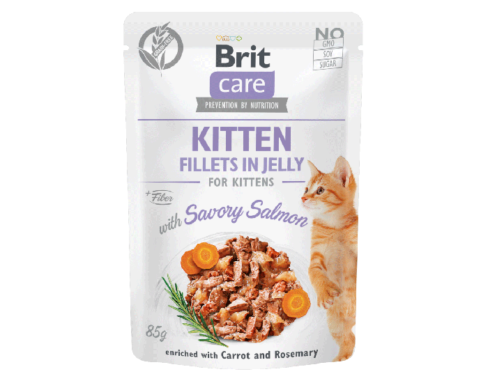 Brit Care Cat Pouch KITTEN Fillets in Jelly with Savory Salmon enriched with Carrot & Rosemary 85g