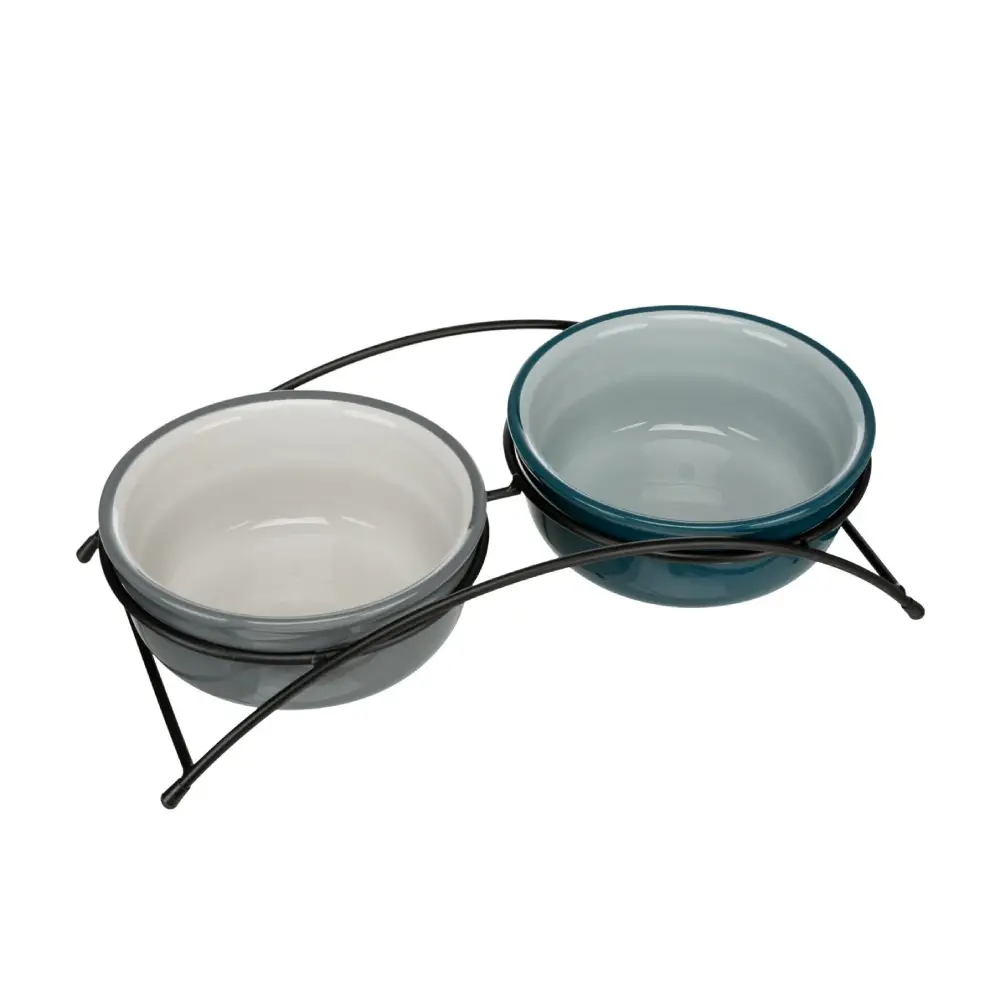 Zestaw misek na stojaku, 2 × 0.25 l/o 13 cm, 27 × 8 × 13 cm, petrol/jasny petrol, ceramika - obrazek 2