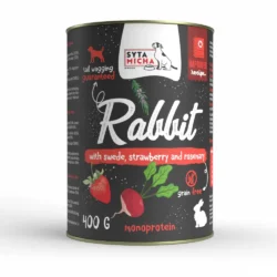 Karma mokra dla psa królik z brukwią, truskawką i rozmarynem 400g